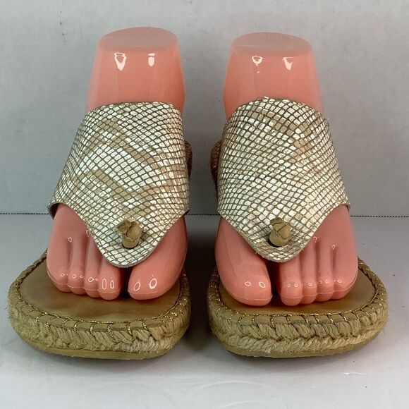 Andre Assous Snake Print Leather Wedge Espadrilles Summer Tan Sandal Sz US 9.5 - Picture 5 of 11